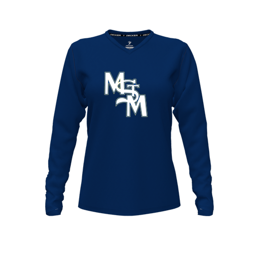 [CUS-DFW-TEES-PER-VNK-LSL-NVY-FYXS-LOGO2] Performance T-Shirt (Female Youth XS, Navy, V Neck, Logo 2, Long Sleeve)