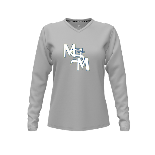 [CUS-DFW-TEES-PER-VNK-LSL-GRY-FYXS-LOGO2] Performance T-Shirt (Female Youth XS, Gray, V Neck, Logo 2, Long Sleeve)