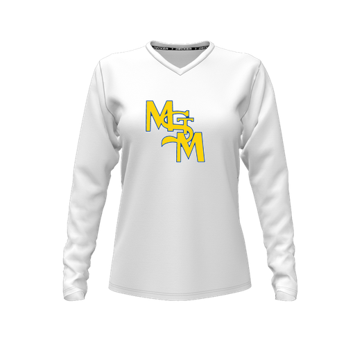 [CUS-DFW-TEES-CMF-VNK-LSL-WHT-FYXS-LOGO1] Comfort T-Shirt (Female Youth XS, White, V Neck, Logo 1, Long Sleeve)