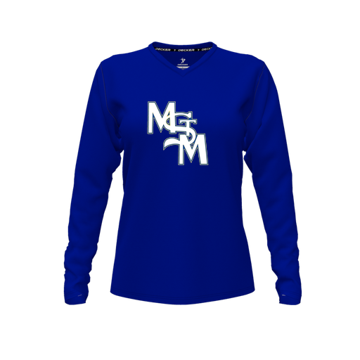 [CUS-DFW-TEES-CMF-VNK-LSL-RYL-FYXS-LOGO2] Comfort T-Shirt (Female Youth XS, Royal, V Neck, Logo 2, Long Sleeve)