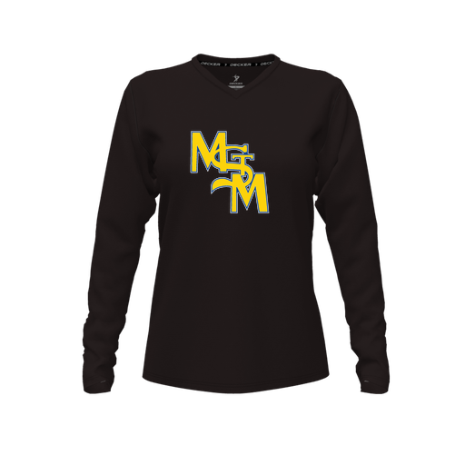 [CUS-DFW-TEES-PER-VNK-LSL-BLK-FYXS-LOGO1] Performance T-Shirt (Female Youth XS, Black, V Neck, Logo 1, Long Sleeve)