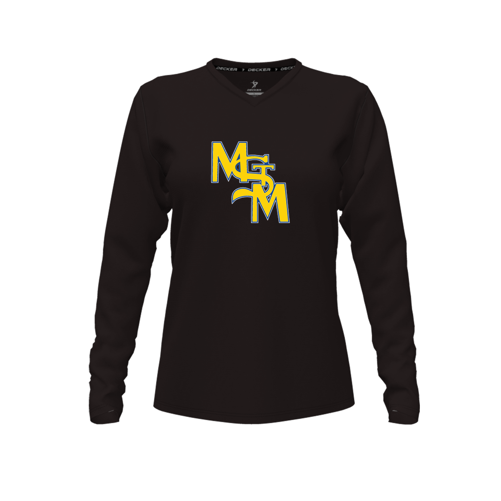 [CUS-DFW-TEES-CMF-VNK-LSL-BLK-FAL-LOGO1] Decker Comfort T-Shirt (Female Adult L, Black, Crew Neck, Long Sleeve, Logo 1)