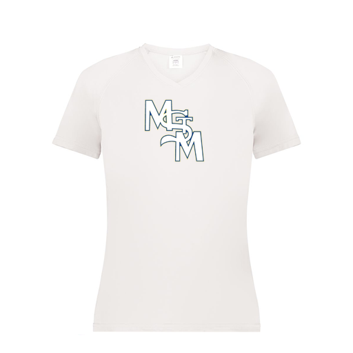 [2792.005.XS-LOGO2] Ladies Smooth Sport V-Neck T-Shirt (Female Adult XS, White, Logo 2)