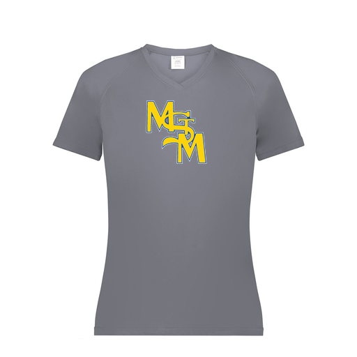 [2792.059.XS-LOGO1] Ladies Smooth Sport V-Neck T-Shirt (Female Adult XS, Gray, Logo 1)