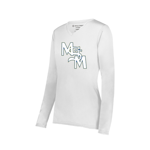 [222824.005.S-LOGO2] Ladies LS Smooth Sport Shirt (Female Adult S, White, Logo 2)